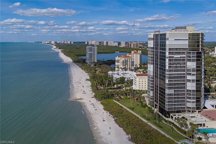 Enjoy one of the best unobstructed Gulf views in Park Shore within the comfort of this rarely available northwest corner residence. This enlarged 4,278-square-foot, three-bedroom, three-and-a-half-bath and a den condominium features nine-foot floor-to-ceiling, wall-to-wall windows overlooking the Gulf in every room. Extensive modernization and quality upgrades, including WaterCop automatic water shut-off system, new stainless steel water heater and higher capacity air conditioning units further enhance this unique offering. Extensive amenities include gated entry, lobby security, guest suites, a large event room with a catering kitchen, card room/billiard room, beachfront pool and spa, a modern fitness facility, clay tennis court, locker rooms, resident manager and two deeded garage spaces. Boat docks are available to lease or purchase at the Venetian Bay Yacht Club.