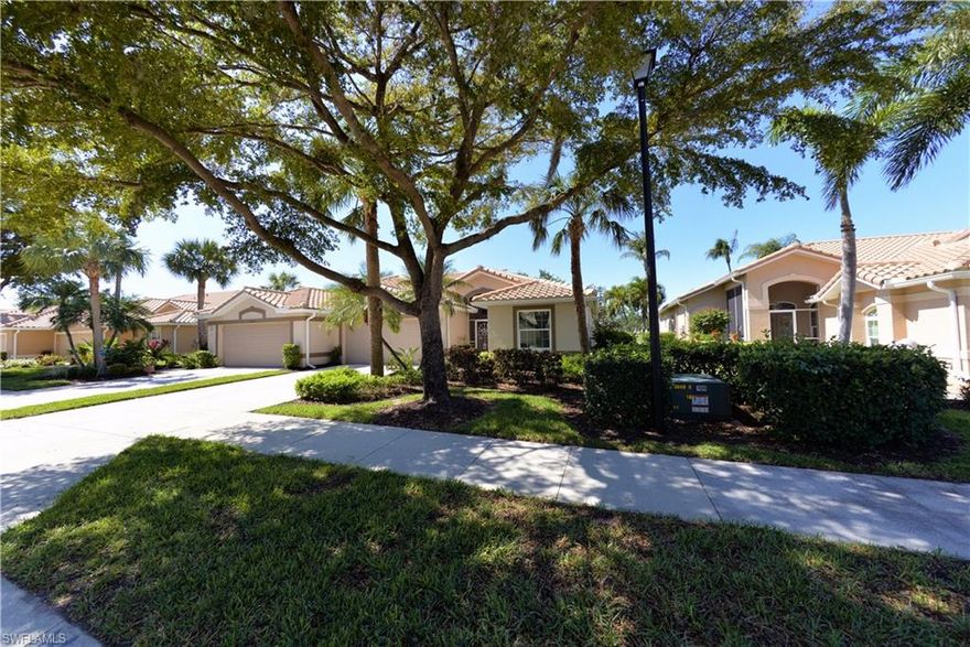 This is the Dover-Flex Villa that you have been waiting for, it is the largest unit in Heritage Palms (1813 sf) with 3 bedrooms, 2 baths, a large Den, a lovely Lanai, and a huge outside screened patio area with no pool. You will love the gorgeous view of the golf course which includes views of 2 fairways opening to this peaceful setting. Perfect for relaxing and outdoor meals. Both bathrooms have been up-date with granite and new lighting. The unit is in excellent condition and is being offered “turn-key” with beautiful-tasteful furniture. The roof is only 18 months old. There’s more, all windows in the Villa have been upgraded to full hurricane-proof windows and that includes the sliding glass windows. Even the 2-car garage has built-in storage cabinets for tools, golf clubs, etc. The Villa will not be on the market long with these outstanding features. Excellent White Palm location near the back gate, and close to the clubhouse activities. Heritage Palms is bundled golf community with  36 holes of golf, 9 pools, 8 tennis, pickle ball, bocce ball, clubs, dancing, two dining rooms, a Tiki bar, a pool, and a restaurant. You will love the ambiance at HP and all the friendly people!