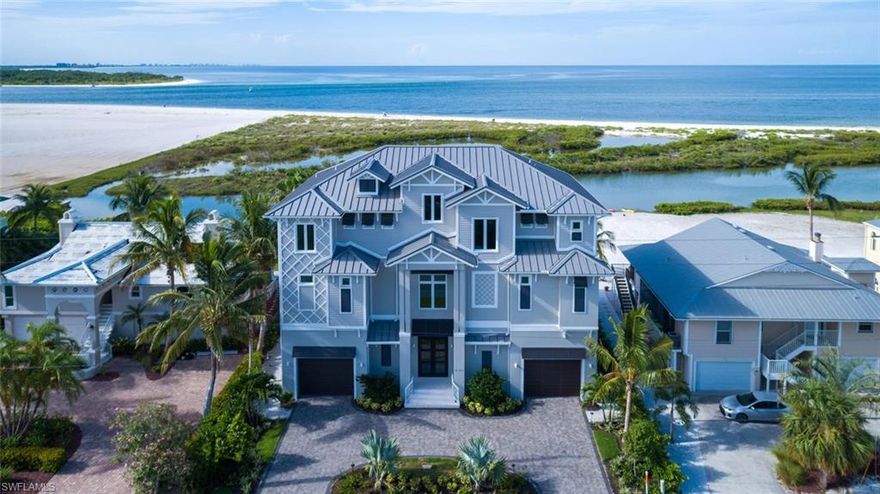 One of the most spectacular views available in all Southwest Florida! This recently constructed beachfront masterpiece boasts panoramic Gulf & Beach views, from Naples to Sanibel & is in a perfect location for boating enthusiasts with world-class Marinas nearby. This coastal contemporary estate sits on a rare stretch of beach with ultra-private backyard & no passersby to be seen. This designer-furnished home has 5 bedrooms + den, soaring ceilings with wood-beam ceiling accents, all hardwood/tile floors & chef’s kitchen with a walk-in wet bar. Fantastic open floor plan with dual master suites, double laundry & huge garage for 6+ cars. Lounge on your beachfront entertainment deck with outdoor kitchen, fireplace & infinity edge pool & spa, graced by Southern exposure for year-round sunsets & optimal sun on the pool. State-of-the-art features:  Automatically-opening & fully-pocketing sliders for seamless indoor/outdoor beachfront living, hurricane impact glass, electric shutters, Lutron lighting system, elevator & more. Prime location on the peaceful South end of Fort Myers Beach with easy access to Lovers Key/Bonita Beach & resident only beach access located less than two blocks away.
