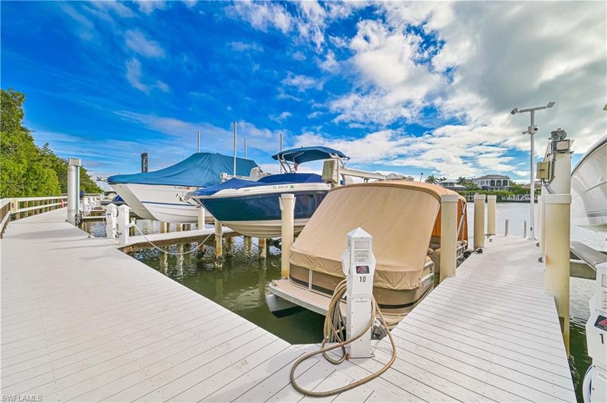 Rarely available Wet Slip at Barefoot Boat Club. This conveniently located private marina and club is on the S side of Bonita Beach rd. Wet Slip #10 is one of only 18 deeded wet slips. Members enjoy premium amenities, including a clubhouse with Bayside pool, tiki hut, a full-service kitchen, bags of ice, restrooms with showers and self-service or full-service ethanol-free gasoline fill-ups. Boat service and repair available on site. Exterior boat racks are available outdoors for your own detailing upon request. This marina is located just minutes from the Gulf via Wiggins Pass, Little Hickory Pass, or New Pass.