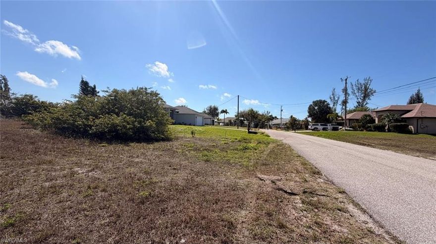 Located west of Burnt Store Rd and across the street from waterfront properties, this beautiful lot is the perfect place to build your home! It is just a 5 minute drive from the closes golf course, less than 8 minutes from the upcoming Gulf Gateway Resort and Marina Village project, and less than 10 minutes from the nearest the shopping/dining center. Cape Coral's NW area is continuing to expand and grow. This is also a great opportunity for investors.