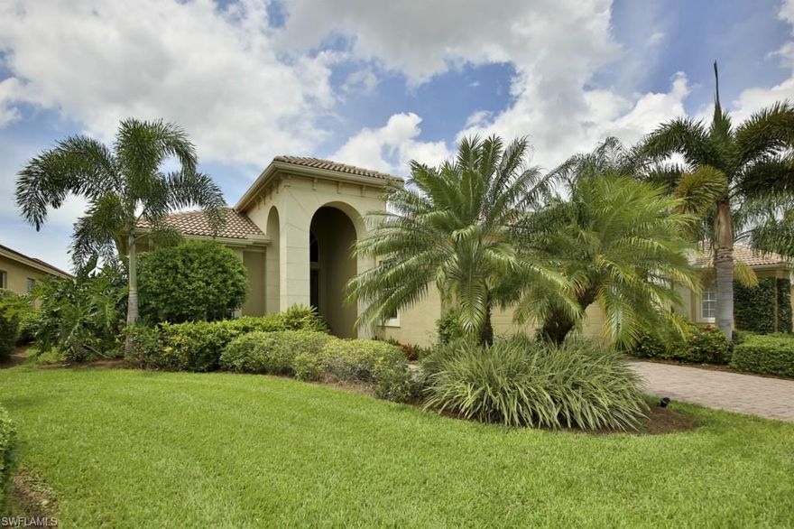 Enjoy expansive lake views and breathtaking Florida sunsets from this 3 bed+den, 2 bath single family pool home at Vasari Country Club.  Over 2500 s/f under air, this spectacular "Porta Rossa" model features a variety of upgraded finishes including; tile throughout the entire home including all three bedrooms and den.  The center island kitchen has been finished with granite counter tops, upgraded cabinetry and an extended bar area for causal dining.   The master suite affords every luxury you'd expect following a long day on the golf course with an oversized soaking tub, large walk-in shower, and separate his and hers vanities.  Twelve foot volume ceilings throughout and an open and spacious floor plan which opens directly to the lanai and pool area lend themselves to the ultimate Florida lifestyle.  Vasari offers residents an active lifestyle with an 18 hole championship golf course, 6 Har Tru tennis courts and an abundance of resort style amenities.