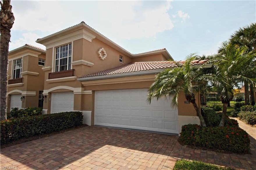 Welcome to Ravenna, a separately-gated enclave within Pelican Marsh. This beautiful TURN-KEY residence boasts an impressive (approx) 2150 sq. ft. under air. and can accommodate an elevator. And with an overall footprint of 2599 square feet and capturing one of the best water views in the community, this spacious 3 bedroom/3 full bath residence lives like a single family home. This residence also offers: built-in decorator shelves, 10 ft ceilings throughout, surround sound, extensive use of crown molding, a LARGE 2 car garage (with water spigot!), additional storage above the garage, additional storage below the stairs, 2 large bay windows, and more! Saving the best for last: this unit is located at the far end of the beautiful Ravenna subdivision and offers captivating sunset views over a lake that looks like a long, wide and meandering river.