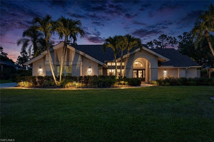 Set on an oversized lot with sweeping golf course views, this renovated, move-in-ready residence in Wildcat Run offers privacy, space, and effortless indoor-outdoor living. A long brick paver driveway provides ample parking and a welcoming approach. Soaring ceilings and abundant natural light enhance the open great room and seamless flow, while a split floor plan lives larger than expected, offering comfort and functionality throughout. A rare, picture-perfect home with no need for renovation, ideal as a full-time residence or winter retreat. Warm wood-look tile flooring flows through the main living areas, complemented by new high-end Karastan carpeting in the bedrooms. The chef’s kitchen is designed for both everyday living and entertaining, featuring a 14-foot island, custom soft-close cabinetry, quartz and granite countertops, tumbled marble backsplash, induction cooktop, Café-style refrigerator, built-in wine cooler, and layered lighting. The primary suite offers a private retreat with sitting area, custom walk-in closet, and a beautifully updated bath with soaking tub, dual vanities, and walk-in shower. Guest bedrooms and baths are equally well appointed, including a full guest bath that also serves as a convenient pool bath. The panoramic screened lanai captures tranquil golf course views and elevates the home’s outdoor living. Enjoy a recently refinished pool and spa, freshly painted lanai deck, outdoor kitchen, and generous covered areas for year-round use. Additional improvements include impact-rated windows and doors (2022), a newer roof (2016), refreshed landscaping, and a 2024 A/C. Wildcat Run is a low-density community of just over 450 homes on estate-sized lots with rolling fairways, mature landscaping, and abundant green space. Residents enjoy an Arnold Palmer 18-hole championship golf course with no wait for membership, multiple dining venues, pickleball, tennis, bocce, and an active social lifestyle, all ideally located near Coconut Point, RSW Airport, and Southwest Florida’s beautiful beaches.