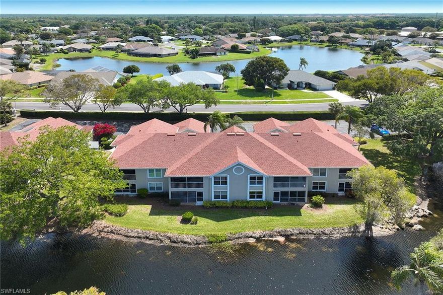This three-bedroom, two-bath, first-floor lakefront end unit with a detached one-car garage lives like a single-family house. In the Crestview at Crescent Lake, an enclave of only 64 private residences within eight low-rise garden-style buildings offering lake and landscaped views. Spacious great room floor plan with formal dining room with tray ceiling and mirrored wall, eat-in kitchen (nook) with triple windows, tray ceiling, breakfast bar and service door to outside walkway to garage. Split bedrooms, tile flooring in main living areas, the primary bedroom has a large walk-in closet, remodeled bath with shower and dual sinks. Private 14-by-8-foot screened lanai with northwest exposure affords beautiful sunsets over the lake and ample opportunities for bird watching around the lake’s fountain. Recent improvements include renovated baths with all plumbing and electrical, impact-resistant windows, washer, dryer, dishwasher, water heater and epoxy garage floor. The community has many mature trees along with colorful vegetation, a heated community pool and large sunny deck area, and is an easy distance to Pelican Marsh Elementary School. Desirable north Naples location within minutes of shopping, medical facilities, recreational centers, the Gulf beaches and entertainment venues.