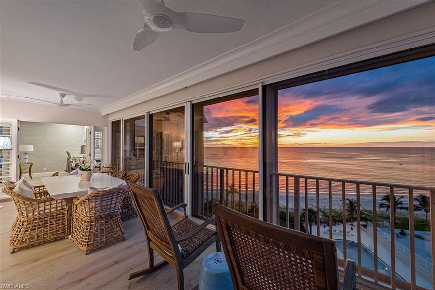 Every detail of this Westgate condominium has been thoughtfully reimagined, seamlessly blending luxury, comfort and coastal charm. This redesigned home offers an effortless beachfront lifestyle in the heart of the Moorings. Positioned on the seventh floor of the north building, experience a glistening Gulf and sunrise-to-sunset view. The stunning kitchen is equipped with Monogram appliances, a wine cooler, quartz countertops, ample storage space, a quartzite island doubling as a dining table, under-cabinet lighting and a filtered water system. Additional highlights include porcelain tile throughout, a laundry room with commercial-grade appliances, a wet bar featuring porcelain countertops and water filtration, and an all-new wiring, plumbing and HVAC system. The main suite offers Gulf views, enclosed balcony access and custom dual closets. Its spa-inspired primary bath invites relaxation with a soaking tub, porcelain slab shower, heated towel racks and a view of the Gulf. Have peace of mind with electric hurricane shutters, under-building parking, secured entry and on-site management. Westgate’s boutique setting includes only 24 residences per building, a large pool and deck with an outdoor grilling area, social room, fitness center, a serene sunset deck near the sand, two guest suites, bike storage, kayak and paddleboard storage, and vehicle wash area. Enjoy being just minutes from top-tier shopping and dining at Venetian Village, Waterside Shoppes, 5th Avenue South and 3rd Street South.