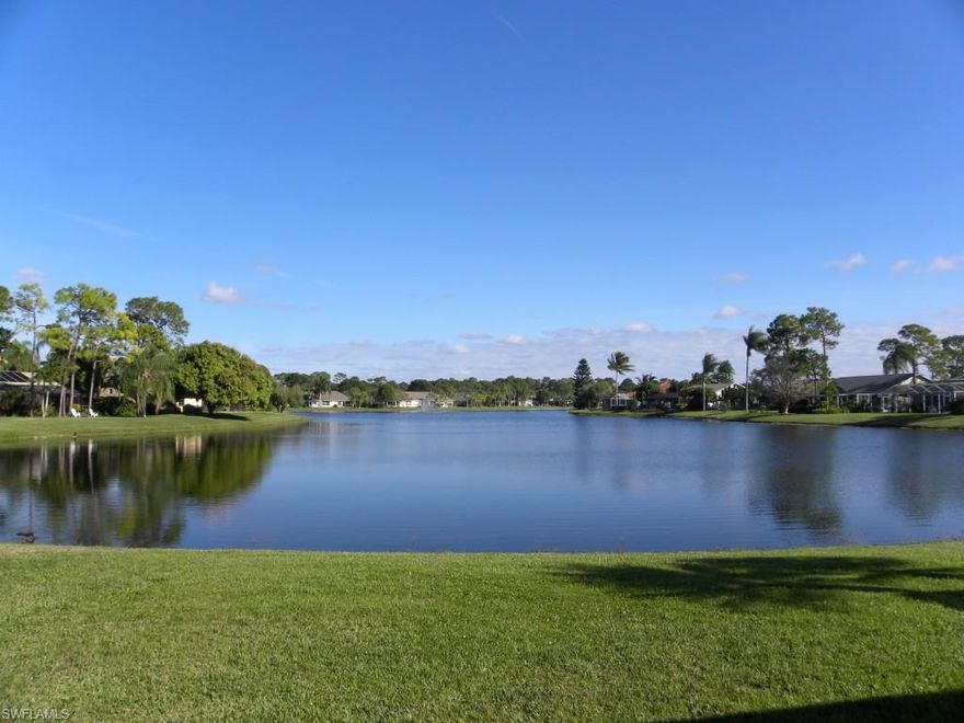 THE BEST waterfront location in Fountain Lakes & you can buy it today! Enjoy spectacular sunrises across the lake from this former model! Nestled in the middle of the community in a private location, this Great Room floor plan (with new wood laminate flooring) coffers an ideal setting for the homeowner. One owner residence has a large master suite w/sliding glass doors to an extra large screened lanai with in-ground spa offering you the ambiance of a peaceful evening. You will have one of the longest water views to the lighted fountain in the community! Plenty of room for a pool if you would like! New high efficiency air conditioning system with all new duct work.  Newer appliances.  Ready for immediate move in! Within the community of Fountain Lakes enjoy your own 9 hole executive golf course, tennis, bocce, fitness center, heated pool, billiards, large library & card room, clubhouse w/catering kitchen, hobby room w/kitchen and other amenities. Located in the heart of Estero near Coconut Point mall, movie theaters, restaurants, Bonita Beach, FGCU, regional library, Miromar Outlets, Gulf Coast Town Center, international airport, public boat ramp, shopping in Naples and much more!