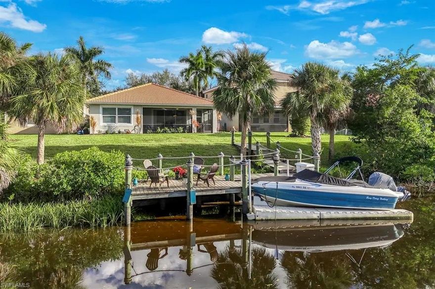 THIS PROPERTY HAS NEVER FLOODED AND SITS HIGH AND DRY!   Welcome to 12831 Seaside Key Court, located in the sought-after Gulf and River access community of Moody River Estates, where luxury waterfront living meets the perfect SW FL lifestyle. This three-bedroom, plus den, two-bath home, offers the ideal combination of comfort and relaxation.  The open-concept design is filled with natural light throughout, with upgrades such as: newer Trane HVAC – High Efficiency (2024) with Dryer Vents and Air Ducts Cleaned, newer HWH (2024), whole house generator, diagonal porcelain tile, tray ceilings, a gourmet kitchen with a large walk-in pantry, double sink, granite countertops, SS appliances, custom backsplash, custom window coverings, wood cabinetry, 8 Foot Raised Panel Doors, Archways, volume ceilings, designer lights and fans, and on trend finishes that make entertaining effortless. The split-bedroom layout provides separation and privacy, while the versatile den offers endless options as a home office or a fourth bedroom.  Step outside to your personal paradise and grill canal-side, while enjoying a colorful sunset by your fire pit enjoying your favorite glass of wine, surrounded by lush tropical landscaping and warm ocean breezes.  Whether relaxing with your morning coffee, or hosting friends and family, your large private space offers a true resort-style experience that must be seen to envision the possibilities. For boating enthusiasts, this property includes a private floating dock and large deck.  The garage is a man/woman cave dream-come-true with room for a workshop, epoxy floors and a Generator plugin.  Exclusive Moody River Estates, further enhances your lifestyle with resort-style amenities including; private security gate, boat ramp, clubhouse, fitness center, community pool and spa, tennis, pickleball, basketball courts, playground and scenic nature walking trails and more.  Boat from your dock to the Downtown River District for dinner, dancing, art shows, bike night and so much more!  This gem offers convenient access to Miami, Fort Lauderdale, Tampa and Orlando.  This is where happy memories are made.   It's time to reward yourself and elevate your lifestyle... Please call today for more information!