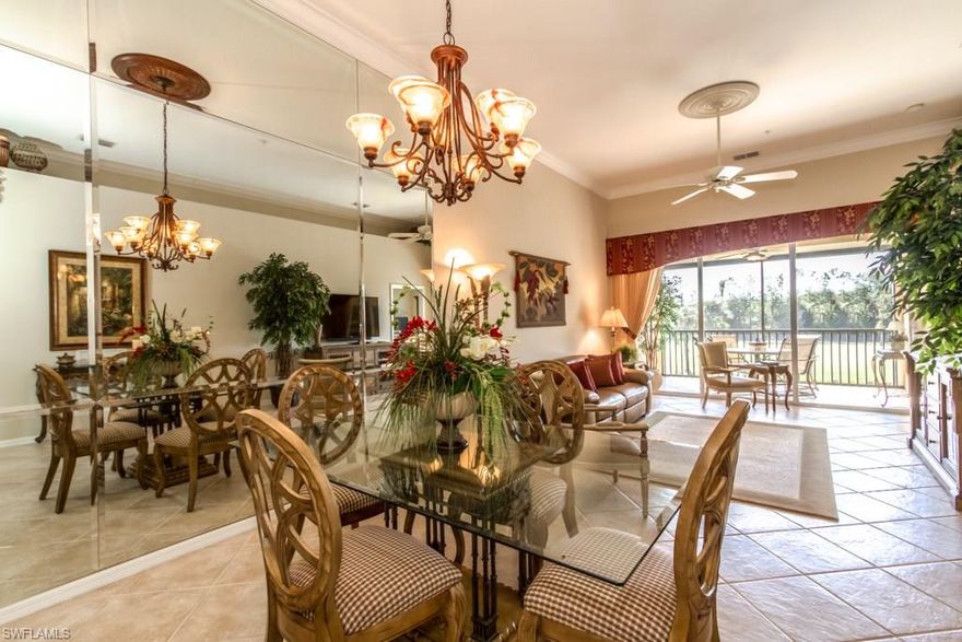 Original owner has taken impeccable care of this second floor 2 bedroom / 2 bath / breakfast room / lanai  garden home overlooking golf course and pond.  One of the best views in all of Vasari and also very quiet. This "turnkey" home is loaded. Floor to ceiling mirrors in dining room, All newer appliances including Bosch dishwasher, GE Profile washer / dryer, GE self-cleaning oven, Corian kitchen counter tops, tiled kitchen back splash, crown molding, automated hurricane shutters on lanai, sunny breakfast room.  Crown molding, mirrored closet doors in bedrooms, 5 ceiling fans, and lots more.
Vasari is a country club dream.  18 holes of golf for all levels of play, 6 Har-Tru ennis courts including league play, fitness center to keep you in peak condition, a very active Bocce Ball league with 3 courts, a resort style pool and spa overlooking the lake and an award winning dining experience featuring a top chef and staff.  The location is just the best - next door to Talis Park and across the street from Mediterra and equally close to Mercato and Coconut Point, this is the best location in the North Naples / Bonita Springs area.