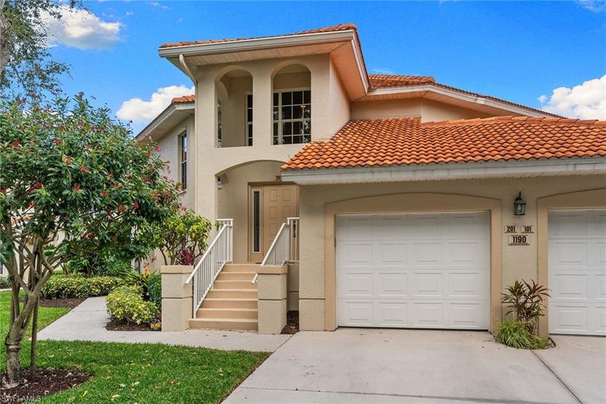 Located in Egrets Walk at Pelican Marsh, this light-filled second-floor end-unit residence offers a refined blend of comfort, tranquility, and exceptional walkability in Naples. Approximately 1,900 square feet of open living space is enhanced by peaceful pond and fountain views, creating a calm, inviting atmosphere. Natural light fills the home, highlighting newer tile flooring, a neutral palette, and full-width sliding glass doors that frame the serene water setting. The kitchen is both welcoming and functional, featuring granite countertops, stainless steel appliances, and new pendant lighting, ideal for everyday living and entertaining. It opens seamlessly to the main living area, where a custom shiplap fireplace feature wall adds warmth and character. The primary suite enjoys tranquil water views, while two additional bedrooms provide flexibility for guests, hobbies, or a home office. Recent upgrades include a newer HVAC system, an upgraded electrical panel, and full polybutylene plumbing replacement, offering efficiency and peace of mind. A standout feature of this residence is its walkable lifestyle. Through a private resident gate, enjoy an easy walk to Mercato, with dining, shopping, grocery options, and entertainment close by. Community pools and the clubhouse are also within walking distance. Pelican Marsh residents enjoy resort-style amenities, an active social calendar, and one of North Naples’ most desirable locations.