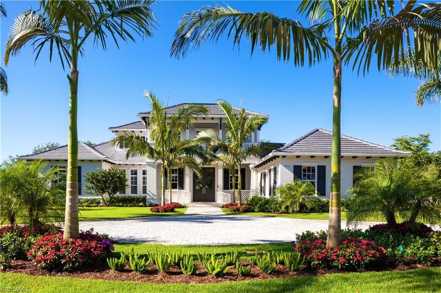 The Sand Dollar Award Winning Magnolia by Diamond Custom Homes is a blend of tropical architecture with a Low Country Southern influence. Featuring 5,541 square feet under air (8,063 under roof) and tastefully furnished by Pacifica Interior Design, the Magnolia is comprised of 4 bedrooms + study, 4.5 bathrooms. The first floor of 4,193 sqft features the master suite and VIP guest suite which is separated by a 34' wide by 22' great room with an open kitchen, wet bar, and Diamond's signature breakfast nook. The laundry/mud room separates the 3.5 car side loading garages which include a golf cart bay. Additional area for entertainment sits inside an electric screened lanai with an outdoor kitchen and living area. The 2nd floor features 1,348 sqft which includes 2 additional guest suites with a media loft and billiards room. Enjoy the coveted southern exposure on the second floor veranda while overlooking the oversized pool, edgeless spa, fire pit, & the 2nd fairway of the Lakes golf course.  Closing Price of $3,350.000.00 includes Real Property Price of $3,059,097 & $290,903 for the value of the furnishings that conveyed outside of closing.