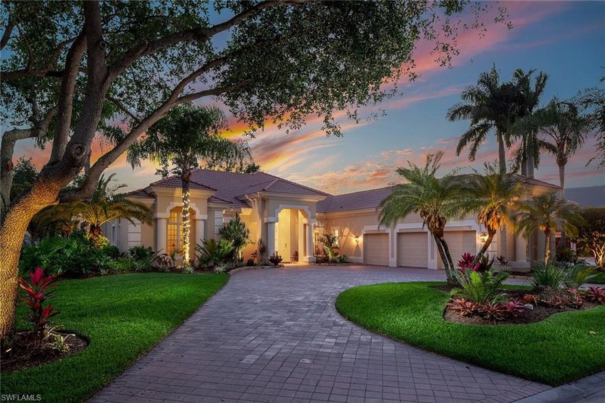 SPARKLING and fabulous newly renovated Vineyards CC Lifestyle MEMBERSHIP initiation fee included with purchase! Enjoy panoramic golf course views on this rarely available southwest exposure lot with barely any homes in sight. This meticulous, highly upgraded home offers fabulous architectural detail, massive paver pool deck with large freeform pool and spa, travertine and coastal wood flooring, solid core doors, 12-foot ceilings, 10-foot pocket sliders, zero-edge sliders in large family room with built-ins and so much more. BRAND NEW open kitchen with white cabinetry with pullouts, stainless Jenn-Air appliances, wine refrigerator, quartz counter tops, slide in range, undercounter lighting, subway tile backsplash, and more. Fabulous newly renovated massive luxury bath, new windows throughout, new pool cage, electric hurricane shutters, and oversized three-car garage complete the package. The club is in the final phase of a complete renovation and offers gorgeous new spaces and amenities, making this the talk of Naples, with its brand new wellness facility, new pool bar, and so much more!