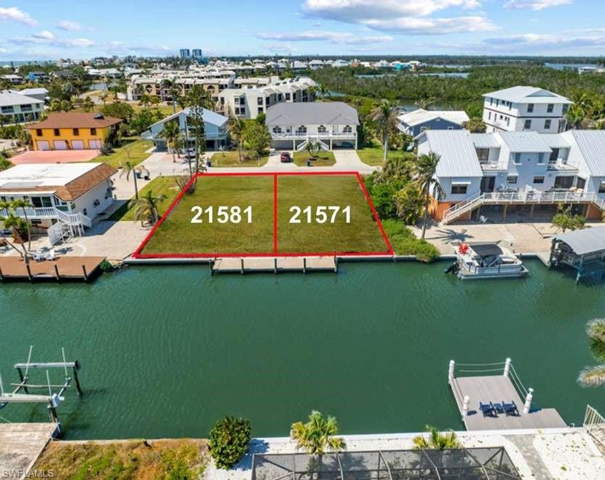 21581 & 21571 Widgeon Terrace are two canal lots with amazing sunrises and beautiful views of the Estero Bay. Build your dream home(s) and boat to the Gulf. These are two lots with separate PINS are for sale, so you can build two homes or one large home. The owner is open to selling one lot if desired. The lots are just 2-3 lots from Estero Bay, so you can quickly access open water and also view Estero Bay and beautiful sunrises. The beach and amazing sunsets are a short walk to the west with beach access just one block from Widgeon Terrace. The excitement of the north end of the island including Margaritaville & Time Square isn't too far away too but you can have tranquility on the quiet & secluded street of Widgeon Terrace when you want to relax and unwind. Both lots are southern facing which is perfect for your backyard pool(s). Bring your boat(s) and build your dream home(s) on these special lots before they are snatched up