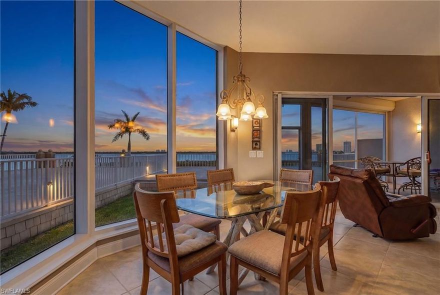 Spectacular views from this 3 bed+den/3 bath condo at Dolphin Pointe in the luxurious community of Waterside at Bay Beach! This 2100 sq foot condo features soaring 11 foot ceilings!! The open kitchen and living room overlooks the expansive panoramic views of Estero Bay. Beautiful finishes include granite counter tops, stainless appliances, tile back splash, tile flooring and tray ceiling. The 1300 sq ft extended private terrace is a unique bonus and must see! Enjoy watching dolphins, manatees and boating life with panoramic water views. Perfect for entertaining guests with 2 guest rooms with ensuite bathrooms. Feel rest assured with impact windows and doors and electric hurricane shutters. Assigned covered parking space & climate controlled storage room included. Building amenities include 2 guest suites, pool/hot tub, BBQ grills, social room, fitness center, tennis courts and fishing pier. Additional community amenities include deeded beach access, pickle ball, tennis courts, bocce ball, chipping greens, driving cage and walking paths. Located South Island on Fort Myers Beach close to Santini Shopping Plaza, Restaurants & Marina and a quick exit via the South Bridge to airport, Estero, Bonita Springs and Naples. Boat docks available for purchase. Call today to find out more information.