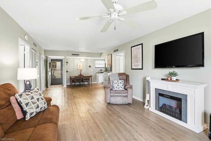 This well-maintained 2-bedroom, 2-bathroom condo offers 1,080 square feet of thoughtfully designed living space along one of Fort Myers' most established corridors — and it's ready for its next chapter. This first-floor gem has been refreshed from top to bottom with modern upgrades that make it truly move-in ready. Enjoy a renovated kitchen featuring new appliances, sleek countertops, and ample cabinet storage, perfect for culinary creations. The spacious primary suite boasts a walk-in closet, direct lanai access, and a tiled walk-in shower in the renovated en-suite bathroom. With no carpet throughout and in-unit laundry, this home effortlessly blends comfort with convenience. Step outside to your screened lanai and soak in the tranquility of this remarkably quiet community. Recent community upgrades include a brand-new roof, heated pool, and a charming new pergola — complemented by a tennis and pickleball court and a BBQ area for weekend gatherings. The location is simply unbeatable. Fort Myers Beach is a short drive south, while the vibrant Fort Myers Downtown Commercial District offers eclectic dining and entertainment. Bell Tower shops are just minutes away, and nearby Jaycee Park provides waterfront recreation for the whole family. With a new A/C unit, updated electrical system, and new water heater already in place, this condo delivers peace of mind alongside Southwest Florida charm!