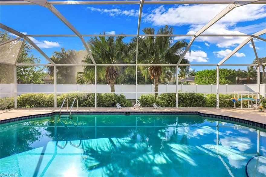 Truly move-in ready, beautifully maintained turnkey home with sought-after western exposure, located in one of Cape Coral’s most desirable areas. The fully fenced backyard provides exceptional privacy and plenty of outdoor space, while the heated pool is perfect for year-round relaxation.
Triple pocket sliding glass doors open to a beautiful screened lanai and pool area, seamlessly connecting indoor and outdoor living while enhancing the spacious great room and dedicated dining area-perfect for entertaining. The kitchen features granite countertops and stainless steel appliances, while the living area offers a luxurious leather sofa complemented by several tasteful designer pieces.
The spacious primary suite overlooks the pool and includes a large walk-in closet as well as an en-suite bath with dual sinks, a soaking tub, and a separate shower. Two guest bedrooms are thoughtfully positioned on the opposite side of the home for added privacy, and the guest bathroom conveniently serves as a pool bath.
Additional highlights include a newer roof, the home has never flooded, and all assessments are paid.