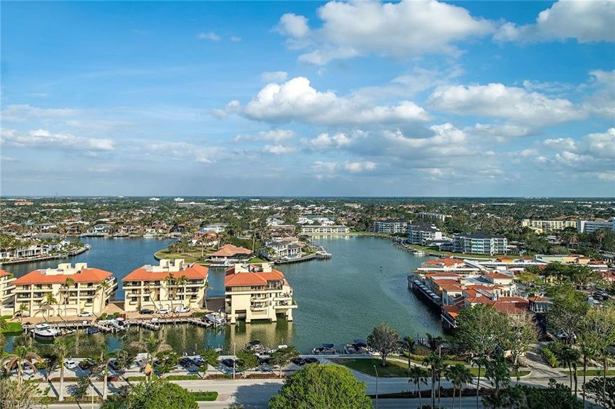 Enjoy Gulf of Mexico and Venetian Bay views from one of Naples' most sought-after buildings! This rarely available southwestern exposure residence is comprised of 3,880 square feet of living area with three bedrooms, three and a half baths, library/den and family room. This home in the sky offers a wonderful floor plan for entertaining and welcomes the sunrise from the east terrace and sunsets on the west terrace plus the night lights of the city post-sunset. Le Jardin provides the complete luxury lifestyle with exceptional amenities, including a 24-hour front desk attendant, saline pool and spa, social room, top-notch fitness room, three guest suites, two parking spaces, as well as air-conditioned and beach storage. Building specifications include walls of glass, nearly 9-1/2-foot ceilings, secured elevator entry directly to the foyer, water detection system and a resident manager. The Village on Venetian Bay is closeby and has been heralded for its waterfront setting, wonderful dining and eclectic mix of specialty retailers. Park Shore residents may purchase or lease a boat dock located on Venetian Bay (subject to availability).