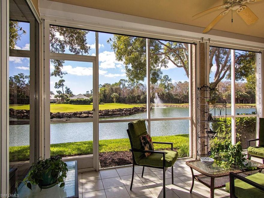 C4517 - Updates galore, picturesque lake and golf course views, hurricane rated windows, brand new power hurricane shutters on lanai, a 3 year old roof, quartz counters, Maytag appliances, plantation shutters throughout, & much more!  This highly desirable condo home boasts southern exposure, engineered wood flooring, a newer shower in the master bath, and additional built in cabinetry in the kitchen.  The list of desirable features the unit offers goes on and on. Enjoy a friendly, active country club lifestyle, complete with three beautifully maintained 9 hole golf courses, tennis, pickleball, fitness center, and an impressive pool with lap lanes. There are newer bocce courts, as well as a recently added croquet center and Island bar for residents to enjoy. All of this is located within short drive of many dining and shopping conveniences, Seed To Table grocery store, and the famous sugar-sand Naples beaches.