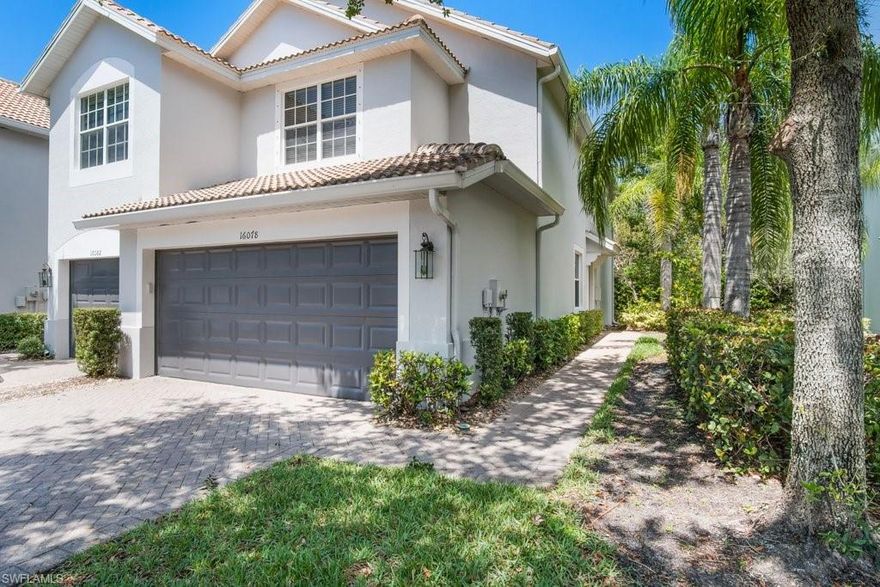 Welcome to this move in ready, freshly painted 2 stories, 3 bedroom, 2 ½ bath, 2 car garage townhome located in north Naples at Milano. See yourself pulling into your private, newly painted garage with epoxy floors. The home gives you the option to enter through your private two car garage and into the open and spacious kitchen or through the front door and into your open living room. The high-volume ceilings in the living room offer a luxurious feel overlooking a serene view from your enclosed patio. Walk up the stairs to find the 3 bedrooms, 2 baths and the washer and dryer for added convenience while still having a half bath downstairs for guest. Enjoy this pet friendly community with low fees, pet friendly, basketball court, tennis courts, sidewalks, dog park, and BBQ areas. Located minutes to I-75, Mercato, Coconut Point, the beach, Seed 2 Table, and many other popular shopping and fine dining.