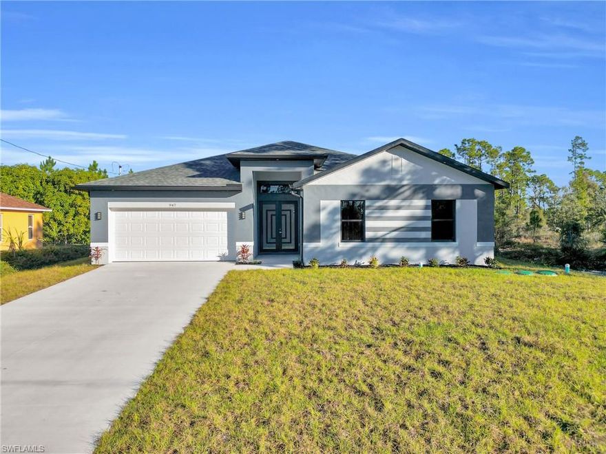 Builder is offering up to $12,000 toward buyer’s closing costs!! Well-maintained new construction home, the Emmanuel Model III by J&L Vision Homes, located in Lehigh Acres, FL 33974. This residence offers 4 bedrooms, 2 bathrooms, and 1,861 sq ft of living area with a functional, open-concept floor plan designed for everyday living. Interior features include porcelain tile flooring throughout, quartz countertops, contemporary cabinetry, stainless steel appliances, and neutral finishes suitable for a wide range of buyers. The kitchen includes a center island and opens to the main living area, providing an efficient and practical layout. The primary bedroom features an en-suite bathroom with modern fixtures, while secondary bedrooms offer flexibility for family, guests, or home office use. Exterior features include a covered, extended lanai and a spacious backyard. Home includes a 7-year builder warranty. Convenient access to schools, shopping, dining, and major roadways. Suitable for owner-occupants or investors. Schedule a showing to appreciate the quality and layout.