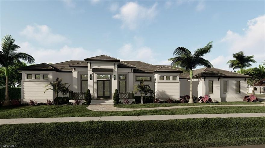 Future Homesite with Direct Water Views!! This beautifully constructed home is 4-Bedroom, 3.5-Bathrooms with amazing finishes to make you feel right at home. Wood-look tile throughout, High-quality quartz countertops, custom-built shaker cabinetry, full kitchen appliance package filling an enormous kitchen space, Voluminous 12' ceilings with double ceiling trays as high as 13'4", Walk-In closets in every bedroom. Plenty of entertainment space with double covered lanais, expansive pool deck, and still leaves backyard space for your possible furry companions. Impact Resistant Windows, Doors, and Sliders to ensure optimal storm protection. Seller will be re-doing the seawall and taking care of burrowing owl removal for construction purposes.