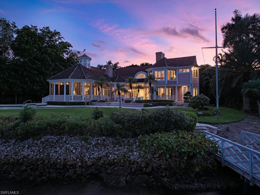 Truly one of the most beautiful and special properties in all of Port Royal! Designed by beloved Jerry DeGennaro and built by Newbury North Associates, this 4 bedroom plus den home is a perfect combination of Old Florida and New England architecture. Unobstructed views of Naples Bay and the pristine preserve at the north end of Keewaydin Island combined with the coveted cul de sac location give the viewer the feeling of being on one's own private island. With 211' of prime waterfront on one of Port Royal's most cherished streets this offering provides an incredible opportunity to truly have a piece of paradise. Port Royal Club and Cutlass Cove Beach Club eligibility.
