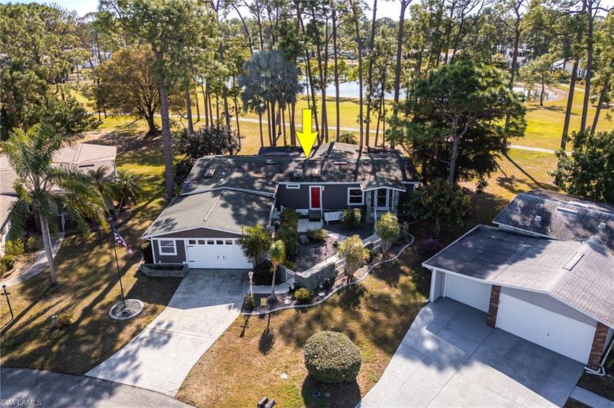 Your new peaceful retreat in the highly sought after 55+ Pine Lakes community awaits. This is a fun, active neighborhood centered around golf, nature, and friendly neighbors. Own the Home and the Land here with breathtaking views of two sparkling lakes and the 18th fairway, creating a truly serene backdrop for everyday living. You’re welcomed through a beautifully landscaped stone wall courtyard into a thoughtfully designed floor plan and charming home with two bedrooms plus a den/office, two bathrooms, and a two car garage with a convenient storage closet. The heart of the home is the open kitchen, perfectly positioned to connect with the surrounding living spaces. Enjoy a large kitchen island, pantry, abundant storage, and a window over the sink framing the backyard and water views. Just beyond, the expansive Florida room features a stunning 40-foot wall of windows, filling the home with natural light and showcasing the tranquil scenery. Lovingly updated with impact windows, premium vinyl siding with water vapor barrier, a new air conditioner, a 2018 roof, updated plumbing, and Hunter Douglas blinds. Outside, you’ll love the quiet setting, abundant wildlife, and wonderful neighbors, making this an ideal place to relax and enjoy the Florida lifestyle. Pine Lakes offers optional club membership while still allowing residents to enjoy an impressive array of amenities, including a community pool and spa, golf, tennis, bocce ball, shuffleboard, a library, and an on site restaurant. This is more than a home, it’s a lifestyle of comfort, beauty, and easy living in one of the area’s most welcoming communities. The owner has an assumable loan that may be a good option for you. Call today and come tour this home.