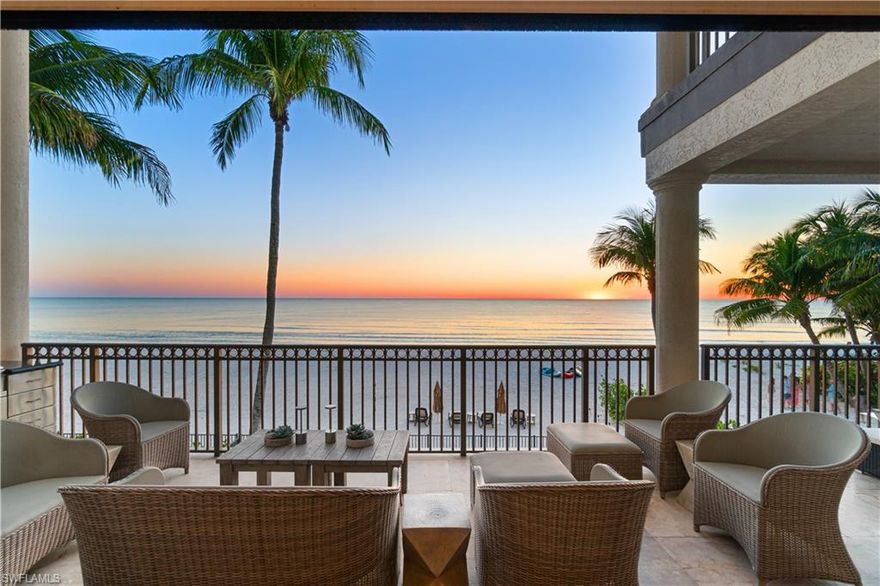 Beautiful direct beachfront home on Bonita Beach! Boasts spectacular Gulf views from nearly every window. This 4,618 sq. ft. fortress is crafted with marble floors, tray ceilings, hurricane impact windows/sliders, NEW HURRICANE SHUTTERS, NEWLY REPLACED PRIVATE ELEVATOR, NEW WATER HEATER & NEW GARAGE DOORS. This residence is an entertainer’s dream with 5 bedrooms + den, 5.5 bathrooms & a pool/spa with a new pool heater & a water feature. Enjoy easy access to the beach, while also having a RARE fenced-in backyard that is perfect for pets or extra privacy! The main level offers an expansive lanai, 2 guest bedrooms with en suite bathrooms, formal dining area with spectacular Gulf views, a wine room with a wet bar & a spacious kitchen. Chef’s kitchen offers granite counters, double oven & a gas cooktop. The 3rd level includes a guest bed/bath, den & expansive primary bedroom with a sitting area, wet bar & private balcony to enjoy the spectacular sunsets. The 4th floor is perfect for a private guest wing with a media room, guest bed/bath, sundeck with phenomenal Gulf views & a widows walk to perfectly capture both the Gulf & Bay views. Close to several fantastic restaurants and only a 10-minute drive to Mercato and the Promenade, with Waterside Shops, Coconut Point, Naples 5th Ave, and the International Airport nearby.