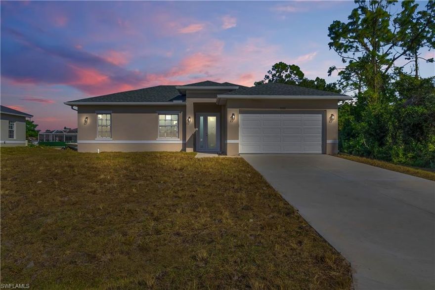 Brand New Construction Home in Lehigh Acres. Located just behind Lee Boulevard, this brand-new home offers the perfect combination of location, modern design, and everyday convenience. Enjoy being just minutes from shopping, dining, schools, parks, and major roadways, with an easy drive to Fort Myers, I-75, and Southwest Florida’s beautiful beaches.

Step inside and immediately notice the bright, open layout filled with natural light. The spacious living area flows seamlessly into the dining space and kitchen, creating an ideal setting for both daily living and entertaining guests. The modern kitchen is the centerpiece of the home, featuring quartz countertops, stainless steel appliances, stylish cabinetry, and a large center island that provides plenty of space for cooking, gathering, and hosting.

The primary suite offers a peaceful retreat, complete with walk-in closets, dual vanities, and a beautifully designed private bathroom. Two additional bedrooms share a full bathroom, providing plenty of space for family, guests, or a home office. A convenient half-bath for visitors adds even more functionality to the layout.

Everything in this home is brand new, offering the peace of mind of new construction, modern finishes, and energy-efficient design. Located in one of Lehigh Acres’ fastest-growing areas, and just minutes from Lee Blvd, Fort Myers, shopping centers, restaurants, and everyday conveniences, this home delivers both comfort and accessibility in Southwest Florida.

Photos are from a previously sold model.