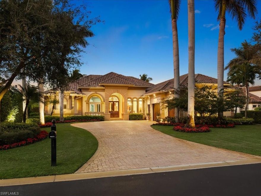 Located in one of SWFL's finest country club communities on a quiet cul de sac, this estate home has many unique features including corner pocketing doors opening up to a spacious covered lanai bringing the outside in. The fully screened outdoor living area includes a granite counter bar and a separate grilling station overlooking a serene lake with water feature view. Guest bedrooms, each with their own full bath, provide peaceful space to rest up for another active day. With a resort style pool and spa surrounded by multiple rock waterfalls, you will live the dream that is southwest Florida. NEW roof to be installed. The home is accented by decorative ceilings, stone countertops and has hurricane shutters, including electric roll down for the lanai and so much more!