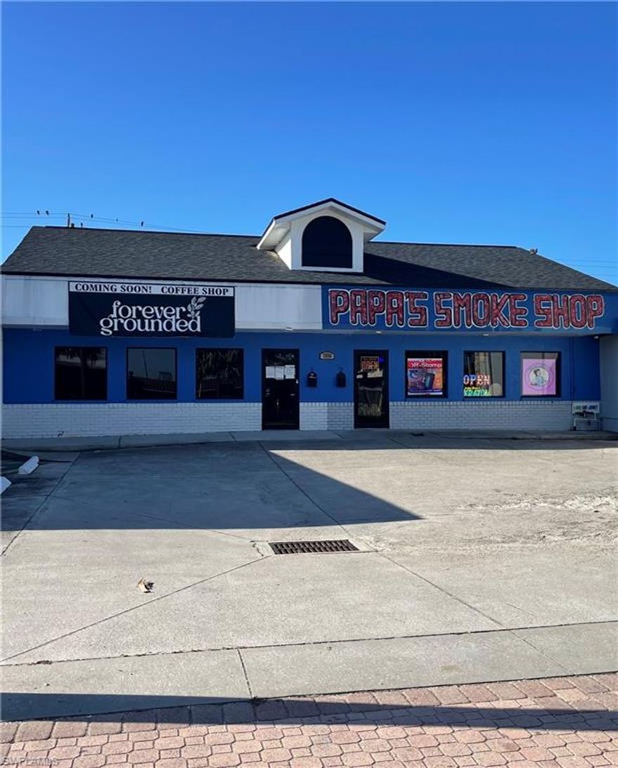 Desirable Location in Downtown Cape Coral!!! This property is split in two units. Unit #1 is Leased to a Coffee Shop. The unit #2 is Leased to e Smoke Shop. New roof and new HVAC have been installed in 2024. There are seven parking in front and six parking in the back. This Property brings approx. 7.5% Cap rate. Please do not disturb the Tenants.