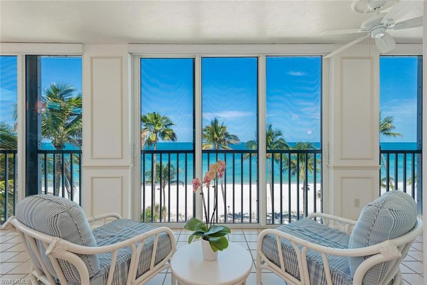 Positioned along the pristine shores of the Gulf, this rarely available end-corner D-stack residence at The Waldorf presents a unique opportunity to own one of the largest and most desirable floor plans in the building. Boasting long west-facing, beachfront views, the home is surrounded by walls of glass and newly installed hurricane-rated sliding doors that frame sweeping water vistas, capture Naples’ iconic sunsets, and flood the interior with natural light throughout the day.

Immaculately maintained and offered turnkey, the flexible layout can easily be reconfigured to accommodate four bedrooms or a spacious three-bedroom plus den design, making it ideal for both full-time living and seasonal enjoyment. The corner positioning enhances privacy while maximizing the open, airy feel of the living spaces, complemented by coastal breezes and expansive sightlines.

Residents enjoy a gated entrance for added privacy and direct beach access just moments away. Outdoor amenities include a private beachfront deck with a fire feature and outdoor kitchen, perfect for entertaining or relaxing by the Gulf.

Located within the prestigious The Moorings, west of US-41, this prime setting offers convenient access to The Ritz-Carlton Naples, Mercato Naples, and the charm of Fifth Avenue South and Third Street South, with the highly anticipated Four Seasons Resort Naples just minutes away. This is a rare chance to experience elevated beachfront living in one of Naples’ most sought-after locations.
