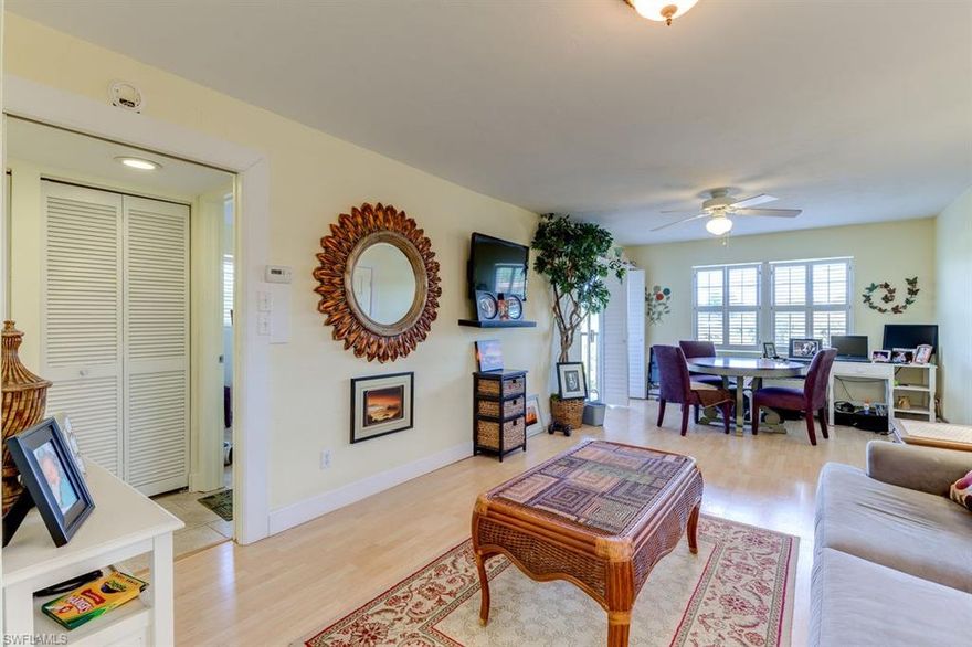 This one is adorable!! This light and bright 2nd floor unit puts your view at the top of the Palm Trees and says Paradise from the minute you walk in. Tile and Wood flooring, Washer and Dryer in the unit. The grounds are well manicured and the pool & tennis courts are steps away. Make this your perfect vacation getaway or use as a seasonal rental for income. Low maintenance fees- great location- minutes to Sanibel Island or Fort Myers Beach. Walking distance to the Outlet Mall. Come check this one out you will not be disappointed