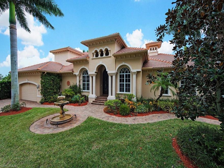 H.11128 - This magnificent residence is located in the highly desirable Tigertail Beach area of Marco Island. Situated on an exceptional water direct cul-de-sac tip lot which encompasses over 200 feet of canal frontage with an elaborate dock, two lifts and a davit.The lifts can accommodate up to a 9,000 lb. and a 20,000 lb. vessel for the yachting enthusiast, a quick 10 minutes access out to the Gulf. This exquisite residence is comprised of 5 bedroom suites, 2 dens, gourmet kitchen, great room and an additional second floor family room, ideal for inside/outside entertaining. Enjoy the converging wide water way views from the pool//lanai area. Striking decorative features include the custom wrought iron Cantera front door, custom tile design flooring, volume ceilings, custom built in wine cooler/wet bar, unique fireplace feature, pocket sliding glass doors, and a spiral staircase to the rooftop. Beautiful sunset views, fireworks and the famous Xmas boat parade can be captured from one of the many outdoor areas, docks, lanai or rooftop! Convenient to the Esplanade, fine dining, shopping and special events. Built by Divco  “Truly a Marco Island Gem.”