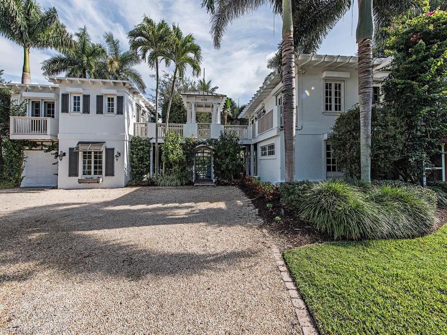 Enjoy this charming Olde Florida Style Home & Guest Cottage updated to suit immediate occupancy while preparing to build your future dream home on this well positioned Gulf Shore Blvd South corner lot in the Aqualane Shores Community. Upon entering this private oasis with lush tropical landscaping abound, a covered breezeway greets you and beyond to the Double Door Entry Foyer. Inside discover this well-appointed and freshly painted 4 Bedrooms + Den, 3 Full Baths & 2 Half Baths, Full Kitchen & Kitchenette in the Guest House there is plenty of space for entertaining extended family & friends. Eastern lake view allows the natural light to flood inside offering a pleasant openness and a buffer from neighboring homes... Located 1 block off the beach and situated just a few blocks south of elegant Third Street South Dining and Shopping District and Gallery Row. Take this unique opportunity to Build your Dream Home and Capture the Naples Lifestyle! BEING OFFERED "AS IS". Recent Survey & Elevation Certificate attached, Agents please see Remarks for offer details