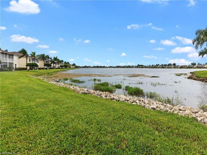 Rarely available three bedroom end unit with a one car garage in desirable Crown Pointe. The kitchen has been remodeled with white cabinetry complimented by sleek granite counters and white appliances. The 3rd bedroom/den features a built in desk and storage by California Closets. Enjoy beautiful sunsets over the 37 acre fresh water lake from your screened lanai complete with storm shutters for peace of mind. Clubhouse offers a variety of amenities including a deck overlooking the lake, a community pool, activity rooms, billiards, tennis Courts and fitness center all combined with activities to meet all your social needs. Conveniently located just 4 miles to downtown Naples 5th   Avenue, 3rd Street, Naples Pier and beaches.