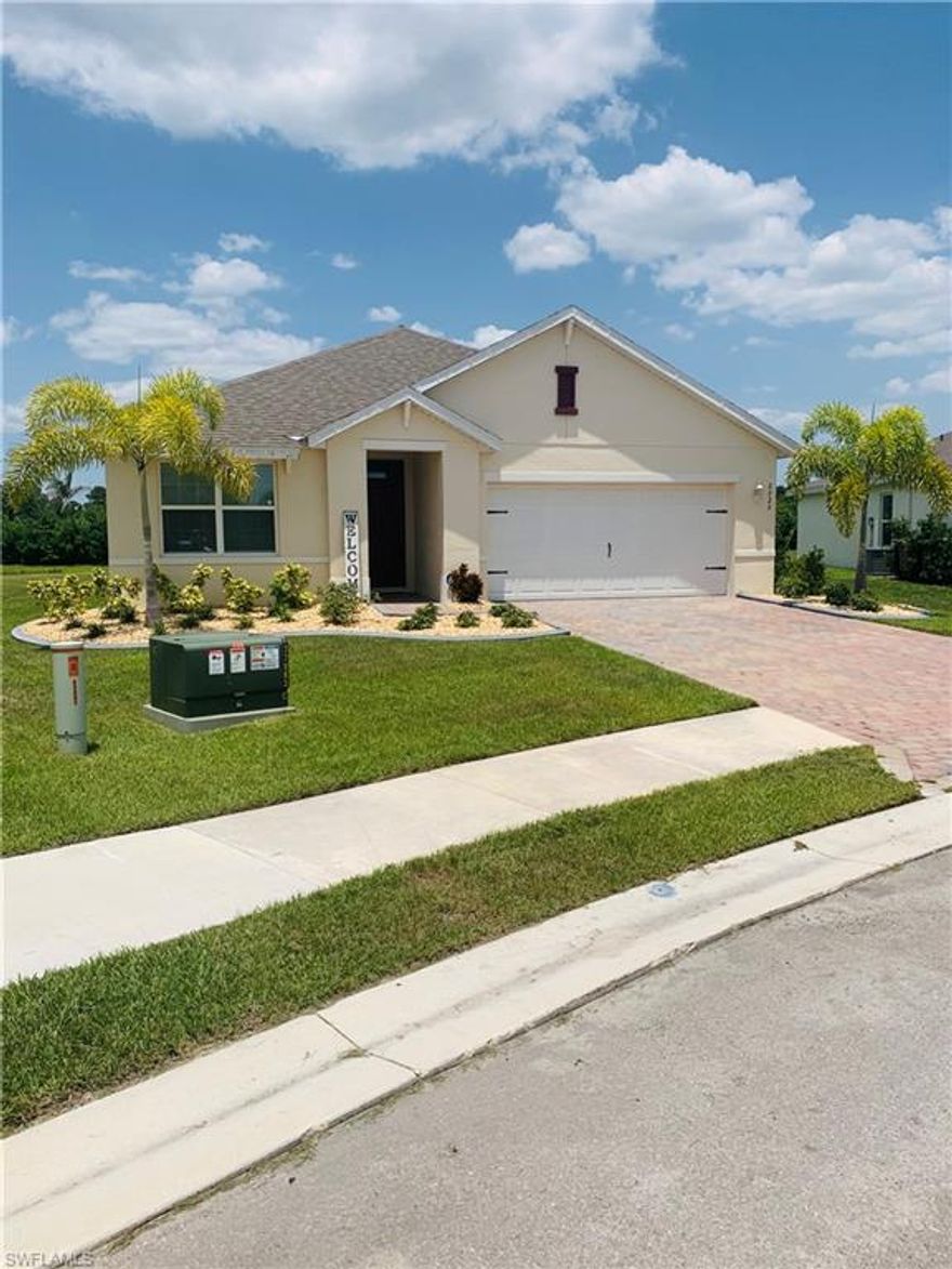 Welcome to Entrada!  This Beautiful Gated Community located in Cape Coral has all you need to live the perfect SWFL Lifestyle!  This Aria plan sits on a large lot and has 1672 square feet featuring three bedrooms, two full bathrooms and a two car garage.  This high demand floor plan is wide open with the kitchen open to the dinning area and large living room, this home features a separate great room and eating area and sits in a cul de sac as well!  Owners have upgraded the Landscaping with Beautiful Stone and Curbing and have a Screen Enclosure with the Lanai.  Entrada is loaded with tons of amenities for an extremely low HOA that features a Zero Entry Pool with Lap Lanes, a Playground, Pickleball and Bocce Courts along with a Fitness Center and Rec Room!