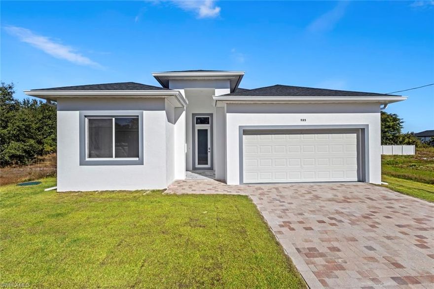 Welcome to your dream home! Completed in 2026, this stunning new construction offer unparalleled luxury and modern convenience on a peaceful street in desirable Lehigh Acres, Florida. From the moment you step inside, you'll be captivated by exquisite upgrades, including gleaming marble title throughout and elegant wood trim on doors and windows.
The bathrooms are a sanctuary, featuring high-end, lighted mirrors and smart entry systems for effortless living. Every detail has been considered, with custom closet organizers maximizing space in every room. Enjoy peace of mind with Hurricane-rated impact windows and doors, ensuring safety and energy efficiency. This home also boasts a highly sought-after 5-staged water filtration system, a rare find in any house, providing pristine water quality for your entire family.
A rare and highly desirable  feature in new construction, this home includes a stylish powder room (1/2 bathroom) conveniently situated off the living area, it offers your guest a dedicated , private space without needing to access your family's personal full bathrooms making entertaining a breeze.
This isn't just a house; it's a lifestyle upgrade . Don't miss the chance to own this exceptional, move-in-ready new constructed home - it's truly a must-see! 

Seller offers a $5,000 credit towards buyer's prepaid items and closing costs.