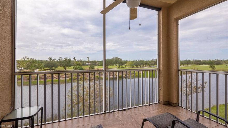 This is a GOLF BUNDLED, Third Floor CARLISLE Condominium Home in Longhurst l of Legends Golf & Country Club. NO Green Fees, NO Cart Fees, NO CDD & NO City Taxes make Legends a great VALUE in SouthWest FL without sacrificing LUXURY & LOCATION. Beautiful Lake & Golf Course VIEWS daily & Spectacular Sunsets nightly. AMENITIES included are: Sunset Grill outdoor BAR; just steps from the RESORT style POOL w/Waterfall & GROTTO. New for NOV 2022 formal DINING Room & PUB, 72 Par Championship Golf Course, 7 Har-Tru Tennis Courts, 4 BOCCE Courts, 4 PickleBall Courts, Fitness Center w/everything from Aerobics to Zumba. Card Games, Clubs, Dance Groups, Library w/BookClubs, Biking & Walking paths are just some of the amenities right in Legends. SHOPPING, DINING, ENTERTAINMENT, Twins & Sox Stadiums are conveniently close by. Longhurst I is a WIND-RATED Building & NOT in a flood zone. Beaches are just 12 miles away; Close enough for a day trip but safe enough to escape blustery storms. New Rheem HVAC system & water Heater 2022, New Pair of LEATHER Recliners 2022, New Sunshade on the Lanai 2022, New Queen Sleeper in Guest BR 2022. Newer SS Appliances 2015. Come for the WEATHER & stay for the FUN!!!