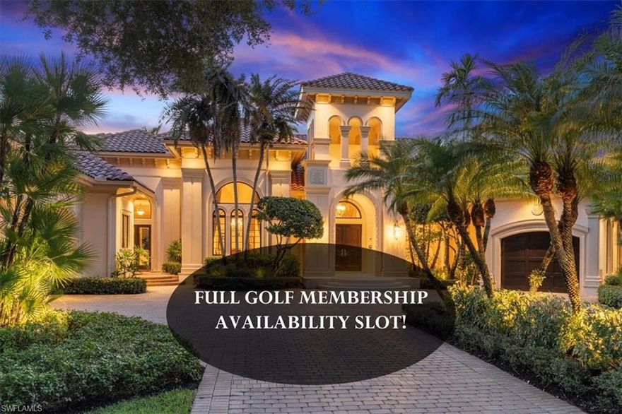FULL GOLF MEMBERSHIP AVAILABILITY SLOT! Magnificent ,Custom, Estate home built by Frey and Son Homes is located in the desirable and Exclusive IL Corsini of Mediterra with views of the 15th fairway of this Tom Fazio Championship golf-course.Stunning Villa Arezzo Model with a Northern Italian Exterior style ,features an arcade at the entry bell tower. Upon entry you'll be greeted by the grandeur of custom molding and the timeless Allure of marble floors, setting the tone for the entire home. High tray ceilings and coffered details add an air of sophistication to every room. This custom home has an expansive open concept floor plan . The kitchen has a center island which over expands into the family room.Wine enthusiasts will be enamored by the walk -in wine cellar.Meanwhile, the media room promises endless entertainment possibilities.The luxurious primary suite has his and her custom walk-in closets,dual baths ,double vanities.Enjoy the outdoor living with resort style feel. The outdoor fireplace sets the tone as you enter the covered patio which host outdoor kitchen with bar seating and separate dining.The expansive pool and sunken spa provide sweeping views of the golf course.
