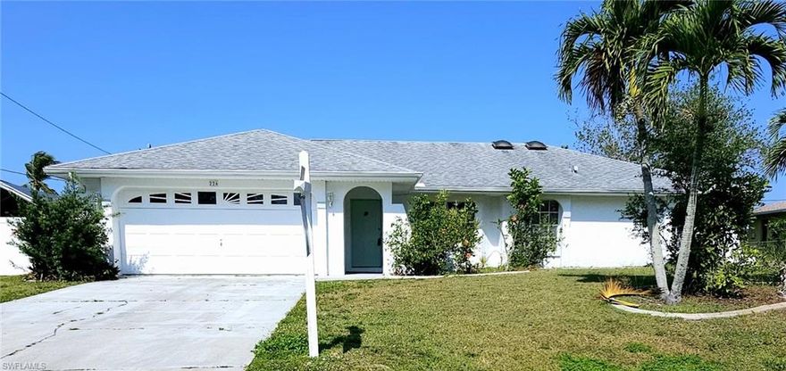Welcome to your family oasis in beautiful Cape Coral! This charming 3-bedroom, 2-bathroom home offers just under 1,500 SQFT of inviting living space. Step inside to find freshly painted walls and new carpet in the bedrooms, creating a warm and welcoming atmosphere. The kitchen features skylights over the breakfast nook, flooding the space with natural light, while the dining area offers a cozy spot for meals and gatherings overlooking the backyard. Plus, a new AC unit ensures comfort year-round.

Step outside to the screened-in lanai and fenced-in backyard, perfect for relaxation and outdoor fun. With plenty of room for a pool, the possibilities are endless for creating your own outdoor retreat. Located across from Burton Memorial Park and nestled in a quiet community off Del Prado Blvd, this home offers both convenience and tranquility. Don't miss out on this prime opportunity! Schedule a showing today and envision yourself in this charming Cape Coral home. The house has recently been painted and looks so fresh!