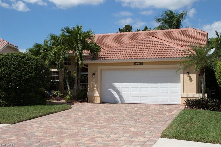 This impressive beautifully maintained 3 bedroom 2 bath makes living easy and comfortable.  This floor plan features split bedrooms for added privacy for everyone.  Enjoy the spacious family room with beautiful 20" tile flooring on the diagonal throughout main living and adjoining chef's kitchen with granite countertops, stainless steel appliances and eat-in area with bar seating too.  Many upgrades and everything new - roof 2015, A/C 2014, crown molding, hot water tank, hardwood flooring in 3rd bedroom, remodeled bathrooms - master bath with dual showers and sinks, cathedral and vaulted ceilings, designer painting, beautiful stain glass window, shelving and more!  You will spend many nights on the private and cozy lanai enjoying the hot tub in a tropical-like setting.  This home is ideally located in close proximity to SWFL International airport, Boston Red Sox and Minnesota Twins spring training facilities, hospital, shopping, restaurants and more.  Pay as you play executive golf course. Community pool, clubhouse, tennis courts, exercise room.  No CDD's and no city taxes here!