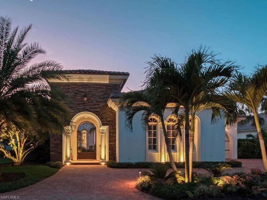An extraordinary opportunity awaits in Mediterra Golf & Beach Club, one of Naples' most prestigious lifestyle golfing communities! Ideally located in the Terrazza neighborhood, this gracious villa home offers the perfect combination of architectural details, thoughtful upgrades, panoramic sunsets, private preserve and serene lake views! Built in 2006, this residence spans just under 4,000 square feet of grand living space and features three spacious bedrooms, a private office, three full and one half baths and a three-car garage. The primary suite is a sanctuary of comfort, featuring custom designed his and her walk-in closets & a luxurious spa-like ensuite bathroom. Stone and wood flooring extend through the living area, while high ceilings and generous millwork create an airy, refined interior filled with natural light.The kitchen is both beautiful and highly functional, appointed with custom cabinetry offering abundant storage, elegant glass tile backsplash, a six burner gas cooktop and a complete suite of new stainless appliances, including wall oven, microwave, dishwasher, and refrigerator. Open to the family room, the layout encourages connection and comfort, with patio and pool side views with sight lines to the impressive outdoor living space renovation that is ideal for everyday living and entertaining. Blending seamlessly with the natural surroundings, the rear outdoor living space has been completely reimagined! From the new Travertine decking and pool coping, new pool/hot tub surfaces, new outdoor pavilion perfect for al fresco dining - complete with kitchen featuring 2 refrigerators, wine chiller, BBQ grille and built in blue tooth sound system to the wood detail ceilings for both pavilion and fireplace sitting area, new cabinetry with granite tops flanking the gorgeous brick fireplace, designer fans, fabulous landscape lighting, new landscaping, outdoor furniture and more, no detail has been overlooked! The entire rear patio space features a new cage with picture window screen to maximize scenic views and optimize relaxation and total enjoyment of the outdoor lifestyle experience. Additional highlights include a Generac 26kw generator with WiFi, newer (2021) installed Trane 2.5 ton AC, newer (2021) Pool Heater. A truly exceptional lifestyle awaits you at Mediterra! Spend your day reclining poolside and enjoying panoramic sunsets at the newly renovated 10,000 square foot private beach club featuring full bar service, sea-side dining, cabana service, sundeck and swimming pool. A recreational enthusiast's dream with 36 holes of Tom Fazio Championship golf, eight miles of scenic biking and jogging pathways, a state-of-the art fitness center, tennis and pickleball courts, bocce, and a soon-to-be-complete transformation of the Sports & Lifestyle center. Welcome home!