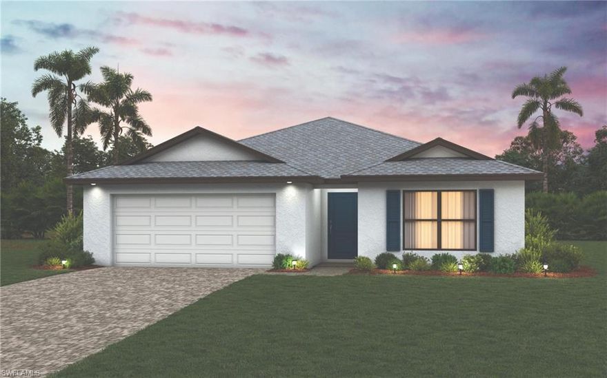 NEW CONSTRUCTION WITH WARRANTY! **MOVE-IN READY!!**  The Gasparilla offers the perfect blend of comfort, style, and functionality with 1,810 square feet of thoughtfully designed living space. This open-concept home features 4 bedrooms, 2 baths, and a spacious Great Room under a vaulted ceiling that seamlessly connects to the kitchen, dining area, and covered lanai — ideal for entertaining or relaxing.  The modern kitchen is beautifully appointed with quartz countertops, a complete stainless steel appliance package, and a large island that provides additional seating and prep space. Elegant plank tile flooring flows throughout the main living areas, adding both warmth and durability.  The private Primary Suite offers a walk-in closet and a luxurious bath with double sink quartz vanity and a walk-in shower. Three additional bedrooms provide flexibility for family, guests, or a home office. A dedicated laundry room and a spacious 2-car garage complete this exceptional home.  Pictures, renderings, & virtual tour are of similar home & are used for display purposes only.  Eligible for 4.99% fixed FHA/VA financing.