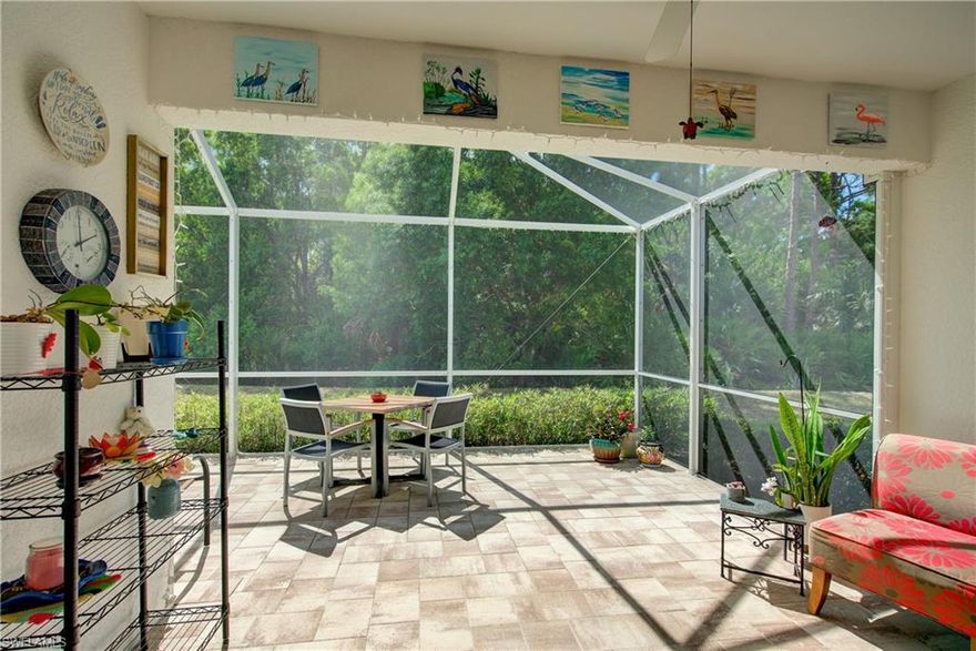 Welcome to Cascades at River Hall—where active adult living meets comfort, connection, and effortless Florida lifestyle.

Let’s start with what truly sets this home apart—the outdoor space.
The HUGE extended screened lanai is the showstopper. Backing to a peaceful, private preserve, this oversized patio creates a true outdoor living experience that’s hard to find. Whether it’s morning coffee, evening wine, or hosting friends, this space delivers privacy, tranquility, and room to truly enjoy Florida living year-round.

Inside, this beautifully maintained 2-bedroom + den, 2-bath villa with a 2-car garage offers a bright, open layout designed for easy living and entertaining. The kitchen features upgraded appliances and flows seamlessly into the dining and living areas—keeping everything connected.

The den adds flexibility for a home office, hobby space, or additional guest area, while the spacious layout is both functional and inviting. Even better—the home is available turnkey, making it an easy, move-in-ready option for buyers looking for convenience or a seasonal escape.

This home also stands out with solar panels and an assumable lease, helping keep electric costs low (averaging approximately $124/month including the lease). Equipped for generator hookup and including two portable generators, it offers added peace of mind.

Located in one of Southwest Florida’s most sought-after 55+ communities, Cascades at River Hall offers low-maintenance living with HOA fees covering lawn care, irrigation, cable, and internet.

Residents enjoy a resort-style pool and spa, clubhouse, fitness center, pickleball, tennis, bocce, and a full calendar of social events that make it easy to stay active and connected. Pet-friendly and welcoming.

Bonus: This home is NOT in a flood zone (LOMR in place)—no flood insurance required.

Act fast to secure this beautiful, extended patio home.