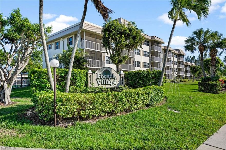 LIVE LIKE YOU ARE ON AN ISLAND VACATION!!!  French Village condos do not come available often, this remodeled unit comes turnkey. All you need to do is unpack and enjoy. The building is centrally located across the street from 2 Marco Island beach access points(within walking distance). Never a dull moment and close  to South Beach Plaza where you can always find something to do.  The unit itself has been recently updated with 18” tile, new bathrooms, fully updated kitchen with granite counters,  beautiful breakfast bar that extends for open concept.  The living room flows naturally into a screened lanai with a perfect view of the setting sun.  Bring your belongings as the two closets provide storage space for your beach and pool toys.  The immaculately manicured grounds have something for everyone:  large private pool, practice putting green, shuffleboard, BBQ and picnic area.  The area features wide sidewalks, shops, restaurants galore.  There is an abundance of marinas and watersports everywhere you turn.  Claim your home where the palm trees dance to the Gulf breeze.