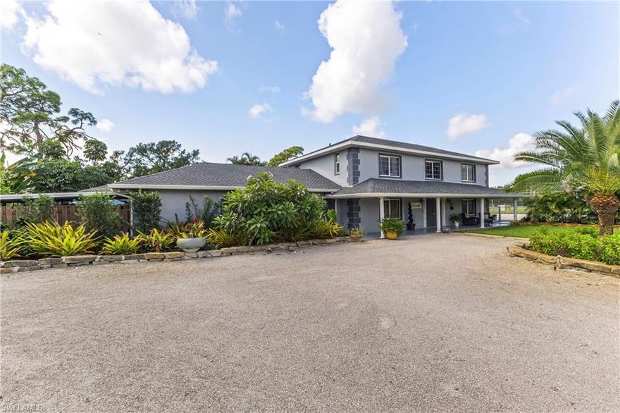 Welcome to your new estate in the center of town! This custom home was once the primary residence of the San Carlos Park Developer and features details not seen anywhere in the area! Built on a Quadruple Lot backing up to San Carlos Golf Course and elevated 20ft above sea level, this home features 6 bedrooms, 3.5 baths in the main home and a 1 bedroom, 1 bath GUEST SUITE with pool access. The adjoining lot is a former tennis court and would be an excellent full-court basketball court or Pickle Ball Court! Wrap around driveway with lots of off-street parking and a massive garden flanking the South side of the property. *NEW ROOF* Fenced in lot backing up to the course. The primary bedroom is on the ground floor with sliders out to another long, screened-in patio. The kitchen and living room area open up to double pocket sliders that showcase the large pool and screened lanai area. Separate 1/1 suite features a living room, full kitchen, closets and more! This home is already set up on Airbnb and will be delivered fully turnkey with future bookings (may be canceled if needed). Triple Zone A/C system, security system, fruit trees, and so much more. This estate MUST BE SEEN TO BE APPRECIATED! Triple Zone A/C System.