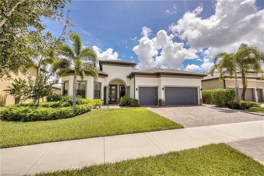 The Pinnacle one of the all-time best-selling designs by Pulte Homes, known for rich architectural details, fine interior design & craftsmanship. At 2,488 sqft this open concept home has 3 generous bedrooms located in private areas of the home, 3 full baths + den with 8’ glass doors, and large 27x21 air conditioned 2 car garage with separate golf cart bay. The 31'x13' custom built pool & spa overlooks a large 4 acre lake with soothing fountain. This one owner well cared for home features too many upgrades to list: multiple tray ceiling inlays w/ custom millwork, electric fireplace, 21" porcelain tile on diagonal, and designer window treatments. The spacious open, & airy master suite and calming spa style bath has an amazing walk-in closet with custom built-ins. The kitchen features professional grade Kitchen Aid appliances, granite tops, whole house water conditioning system and an impressive one level island that's perfect for entertaining. You'll love this home's signature design feature, the zero-corner double pocket sliding glass door system connecting the indoor & outdoor living areas. All windows and glass doors are impact glass and the lanai has roll down storm screens.