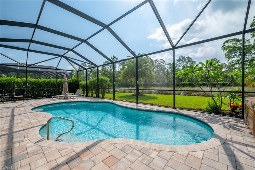 Pinnacle model with in-ground pool and NO CDD's in Corkscrew Shores. Gorgeous gourmet kitchen offers walk-in pantry, upgraded  KitchenAde appliance package, convection wall oven/microwave, 36 inch electric cooktop, loads of cabinets, under counter lights and huge gathering island.  Main bathroom has dual sinks, large walk-in closet and separate make up area.  Both guest bedrooms are in close proximity to their own bathrooms.  Indoor laundry has cabinets, laundry sink and front load LG washer/dryer. All windows and doors are full impact glass, added electric shutters on screened lanai for additional protection.   Tile flooring throughout, crown molding, 8 foot tall doors, 5 inch baseboard, all rooms have ceiling fans and 2 on the screened lanai, owner added full insulation on both garage doors with extra insulation in the attic for the entire house, lanai, front porch and pull down stairs to access additional attic storage. Landscaping has been upgraded and offers stone edging. Heated in-ground salt water pool, outdoor cabinets, TV and lanai is fully screened so you can live your best Florida lifestyle.  Corkscrew Shores is a one of a kind Florida community, come take look!!!