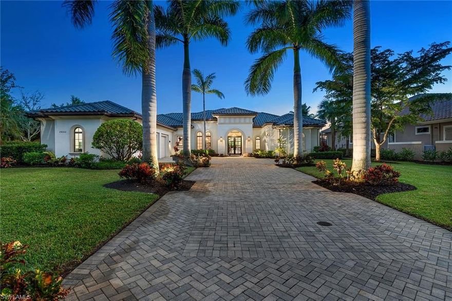 An immediate golf membership opportunity is available with this home, located in the highly desirable community of Mediterra. With its southern exposure and sunset views, this corner homesite is your perfect escape! Imagine pulling up your driveway lined with royal palms and parking in the spacious, air-conditioned 3-car garage complete with EV charging outlet. Attention to detail can be found throughout this home curated with modern finishes and furnishings. Timeless granite countertops with a waterfall island, multi-tonal cabinetry, and polished marble floors are only a few of the exquisite features. Automated Lutron shades throughout the home can be controlled through switches or remotes. Guests will enjoy the en suite bedrooms while the separate den and office spaces are perfect for working from home or can be converted to extra living space, a workout room or craft room. Additional features include a mirror television in the master bath, linear vents, a 35KW whole-house generator, a tankless water heater as well as a security system with four outdoor cameras. Two Tom Fazio golf courses, beach club, tennis, pickleball and more are offered in this award-winning community!